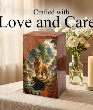 Personalised Urns for Dad, Wooden Cremation Urn for Human Ashes, Tiger Memorial Urn