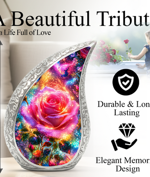 Pink Rose Urn for Mom & Women | Beautiful Floral Cremation Urn for Female Ashes | Mother, Sister & Daughter Memorial