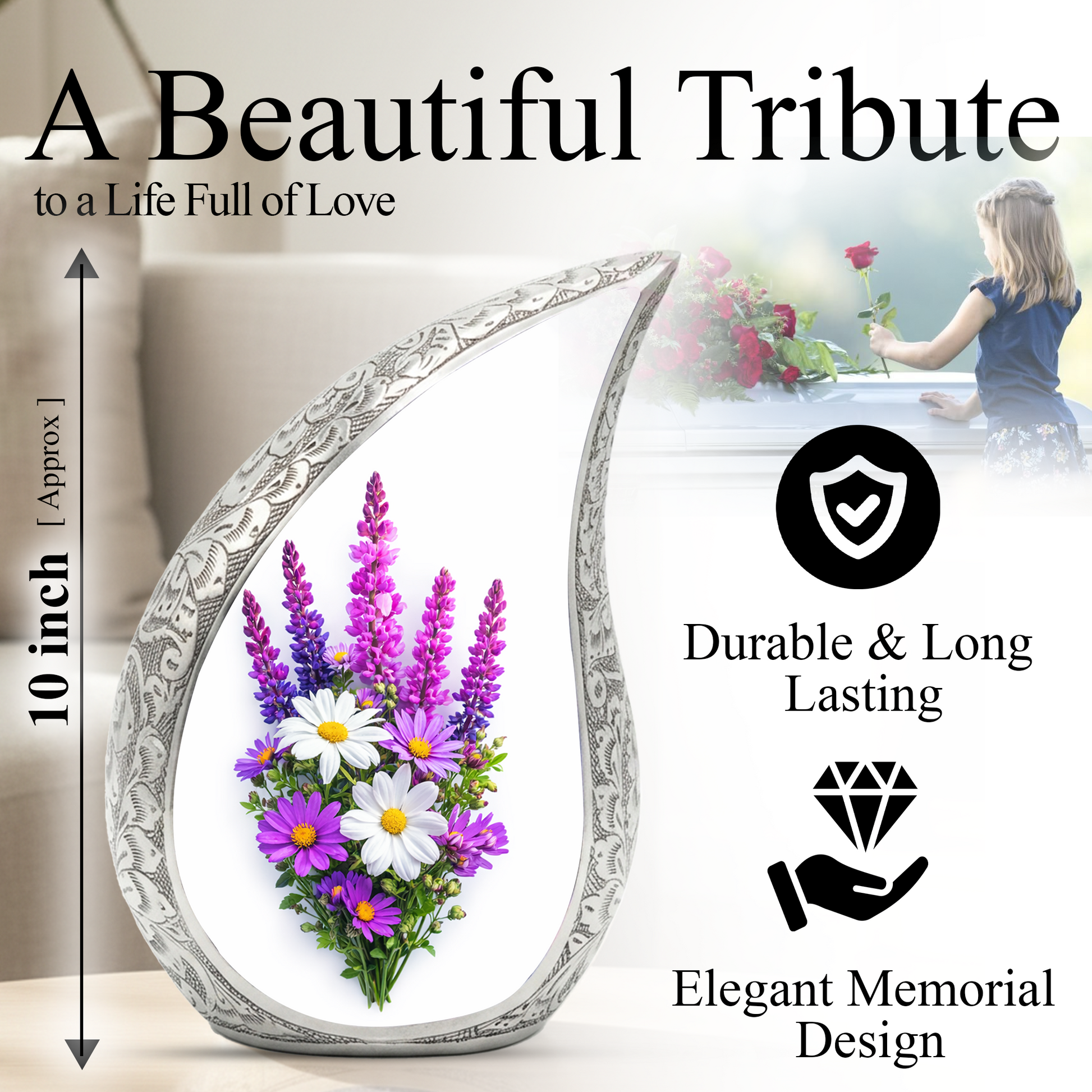 Personalized Flower Urn for Mom, Beautiful Cremation Urn for Women