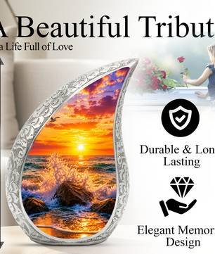 Ocean Sunset Memorial Urn for Mom & Dad – Personalized Cremation Urn for Human Ashes | Beach Funeral Urn for Women & Men