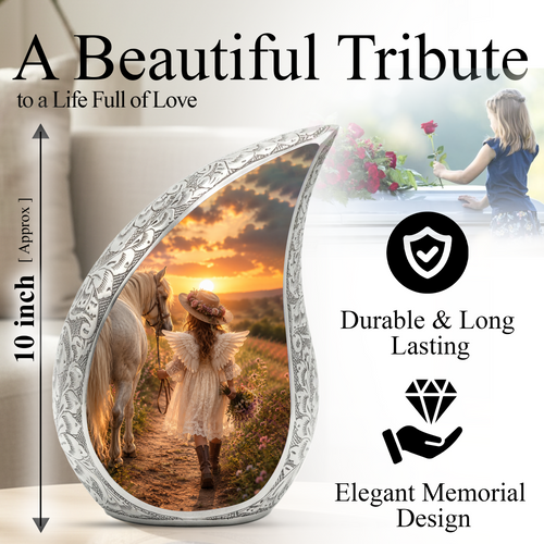 Angel Horse Memorial Urn for Ashes, Mom Cremation Urn,Adult Funeral Urn for Human Ash