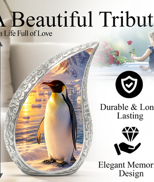 Penguin Memorial Urn for Mom, Dad & Family – Handmade Cremation Urn for Human Ashes