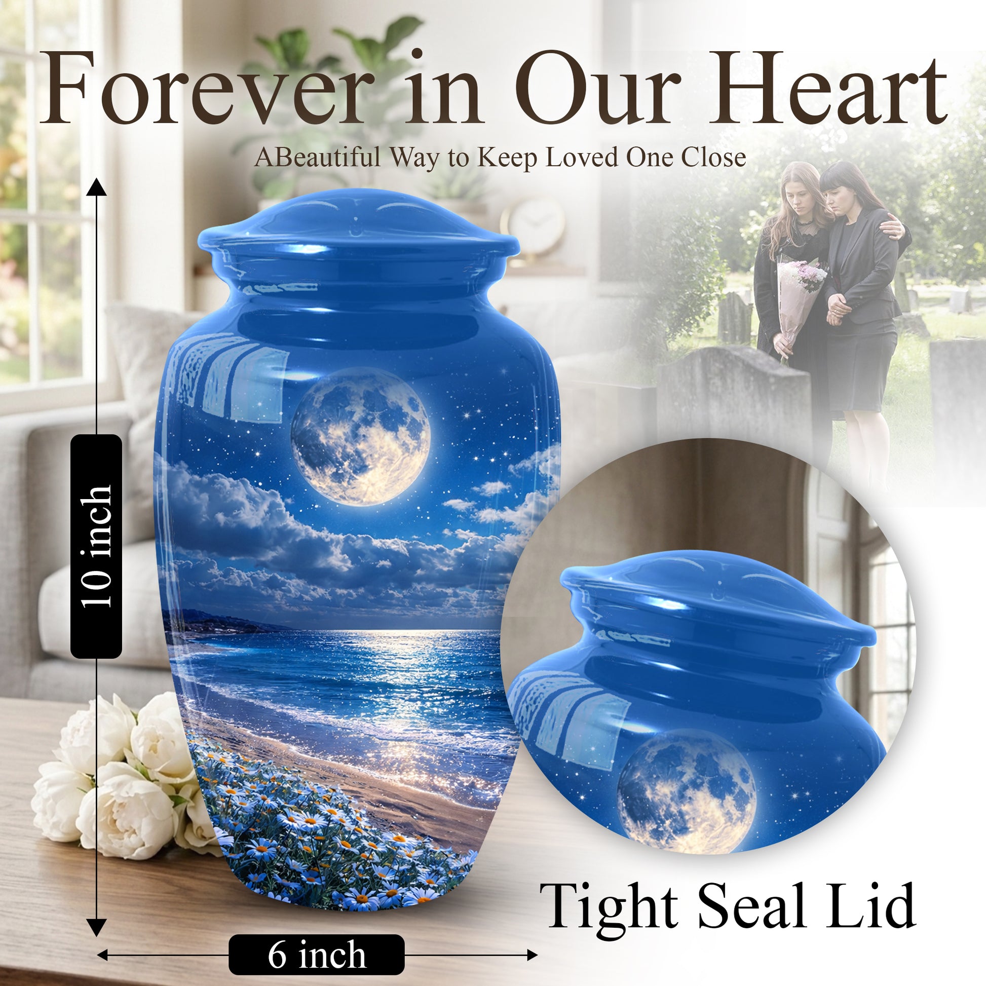 Moonlit Ocean Urn for Mom - Adult Female Cremation Large Urn for Ashes