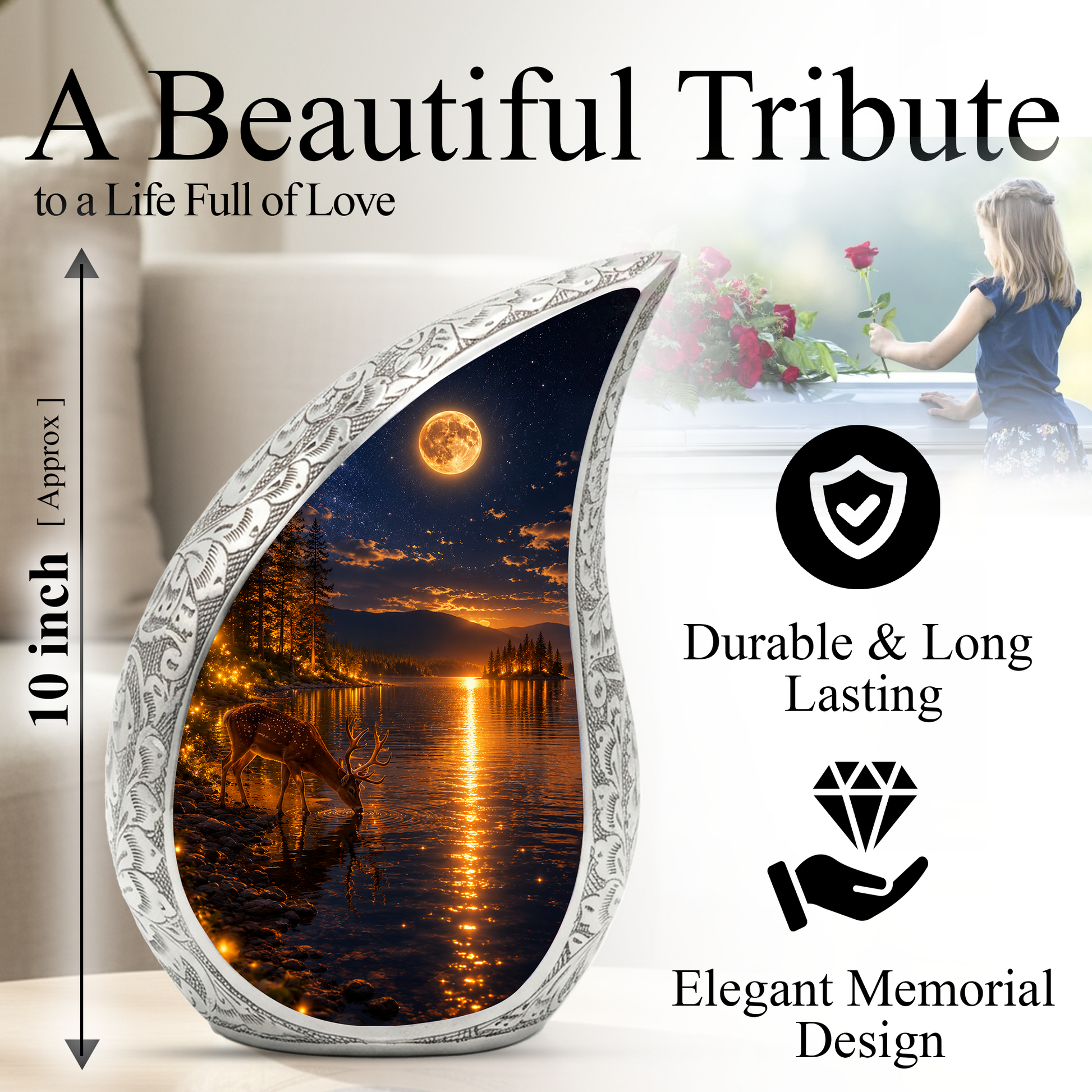 Moonlit Deer Urn for Mom- Deer Cremation Urn for Women| Keepsake Urn For Ashes