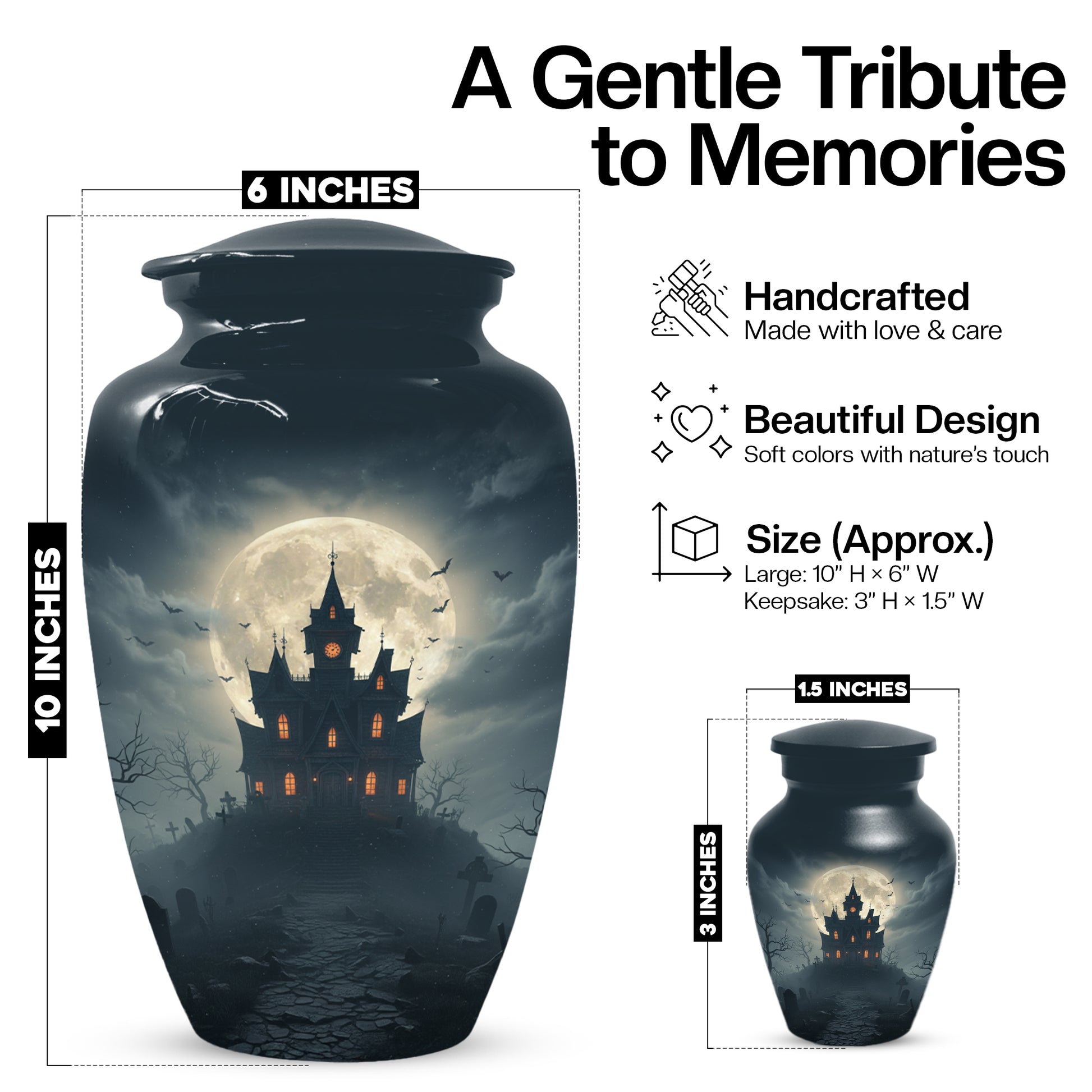 Gothic Haunted House Adult Urn for Human Ashes | Halloween Memorial Adult Cremation Urn for Ashes