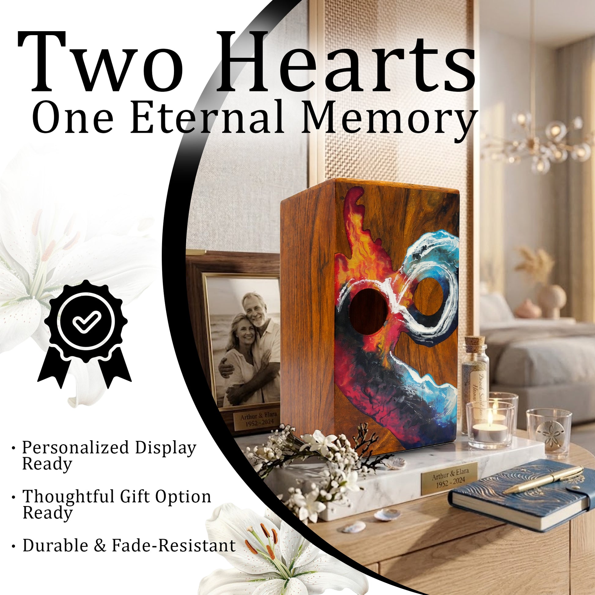 Infinity Ocean Wooden Urn For Ashes - Custom Fire Wood Keepsake Urns Box