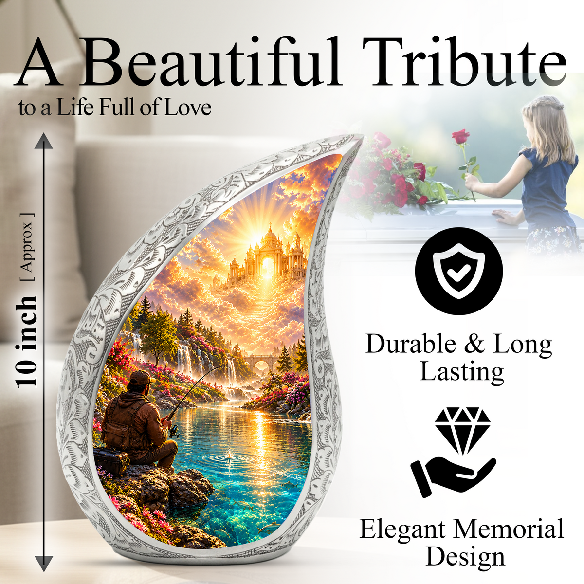 Fishing Cremation Urn for Adult Ashes, Personalized Fishing Memorial Urn