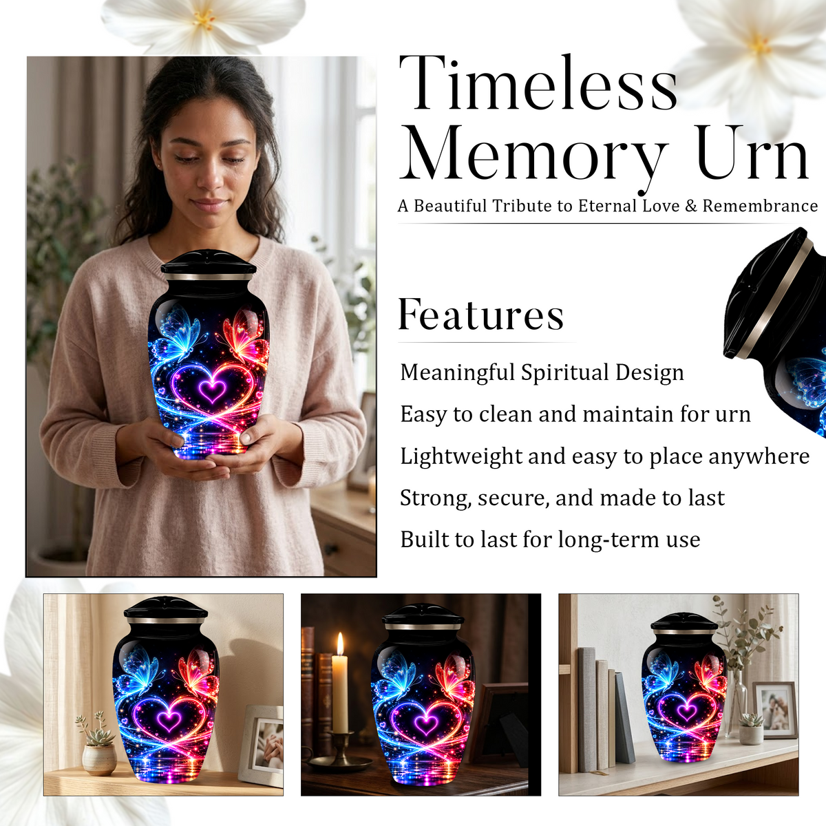 Personalized Butterfly Cremation Urn for Ashes, Heart Memorial Adult Urn, Blue and Red Cremation Urn