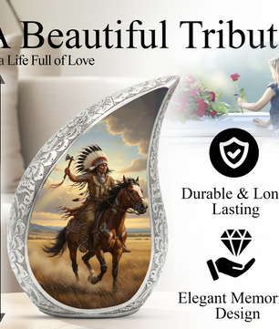 Native American Personalized Cremation Urn for Dad – Western Teardrop Memorial Urn, 10 Inch