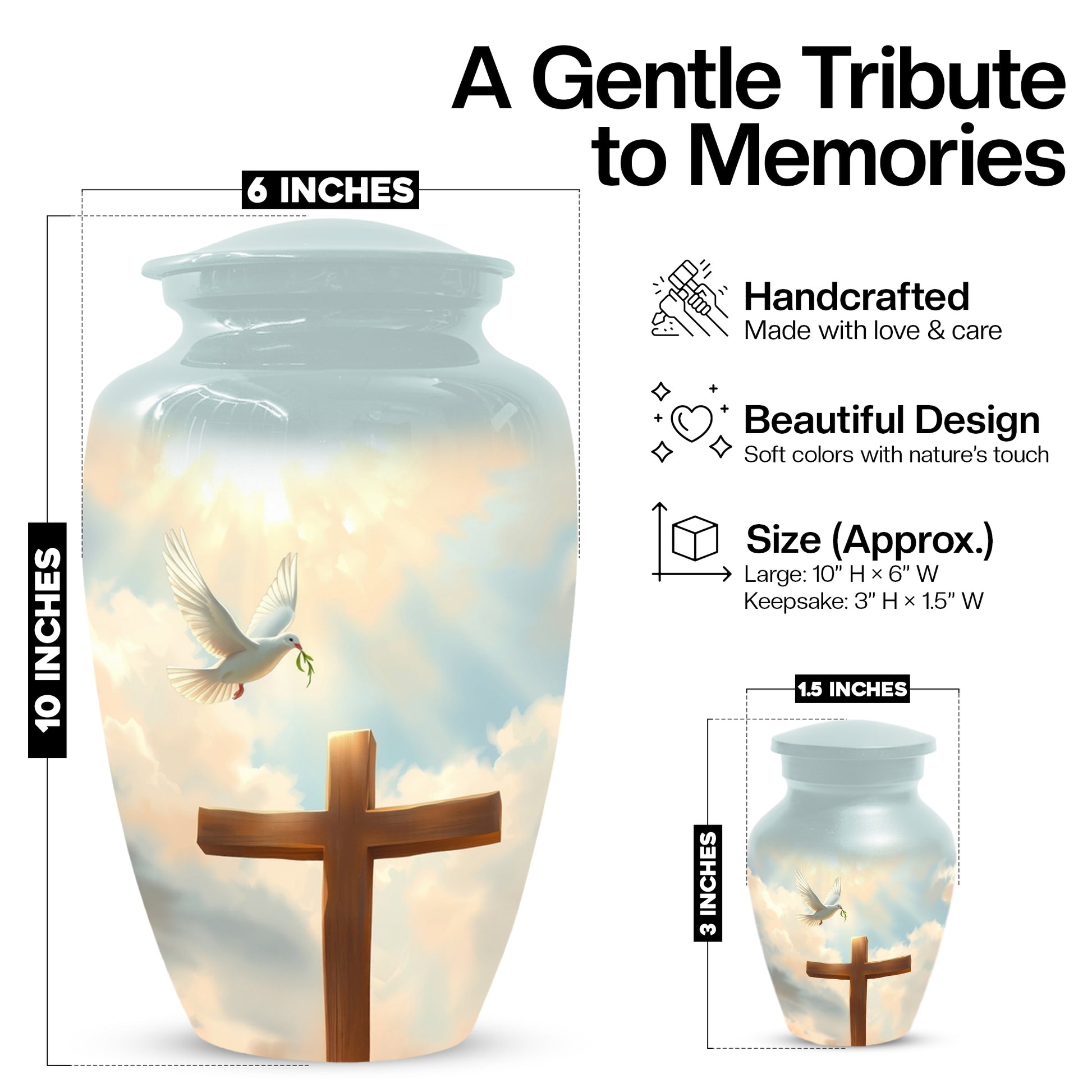 Christian Cross Cremation Urn for Mom – Dove Memorial Urn for Ashes