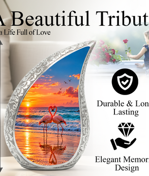 Flamingo Cremation Urn for Ashes, Beach Sunset Memorial Urn, Adult Aluminum Urn