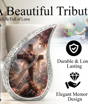 Christian Cross Adult Urn for Ashes | Floral Cross Adult Cremation Urn for Human Ashes