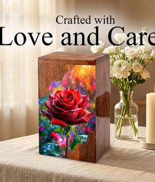 Red Rose Wooden Cremation Urn – Wooden Urn for Human Ashes