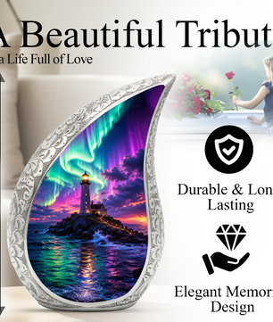 Ocean Lighthouse Cremation Urn for Human Ashes | Aurora Beach & Coastal Memorial Urn | Beautiful Ocean Urn for Mom, Dad, Women & Men