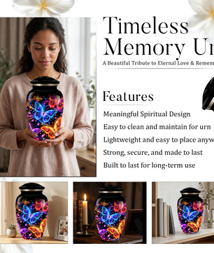 Personalized Butterfly Adult Cremation Urn for Ashes, Colorful Butterfly Memorial Urn, Black Cremation Urn