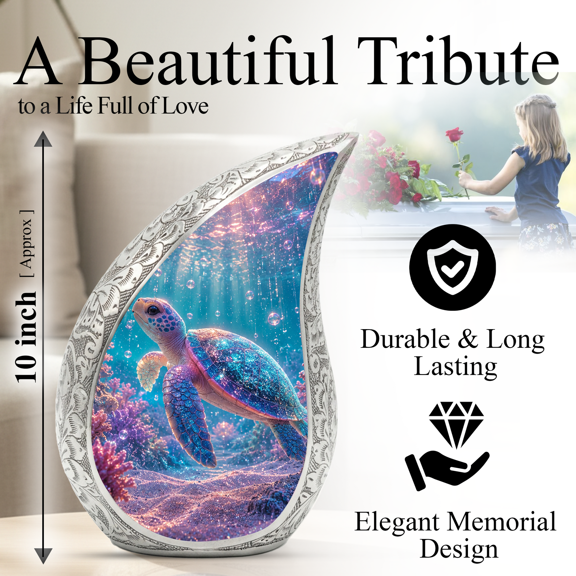 Sea Turtle Urn for Ashes,Coastal Memorial Keepsake