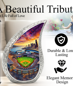 Baseball Stadium Personalized Cremation Urn – Teardrop Style Aluminum Memorial Urn, 10 Inch