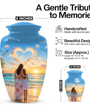 Customizable Mother Daughter Cremation Urn - Custom Photo Text Large Urn Keepsake