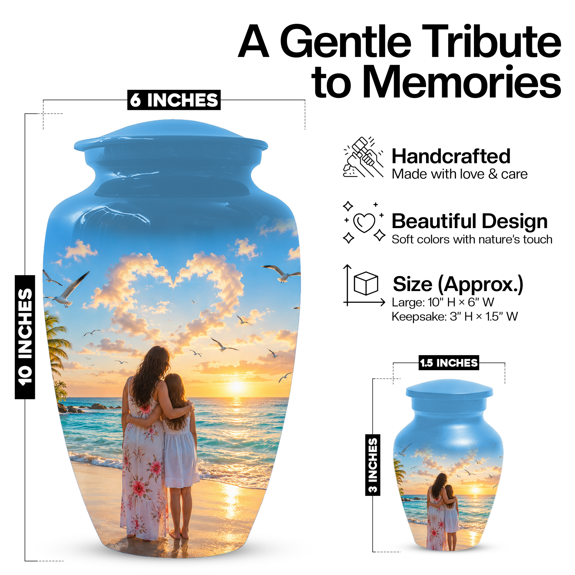 Customizable Mother Daughter Cremation Urn - Custom Photo Text Large Urn Keepsake