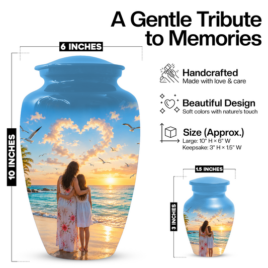 Customizable Mother Daughter Cremation Urn - Custom Photo Text Large Urn Keepsake