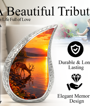 Deer Memorial Urn for Mom, Sunset Deer Cremation Urn, Memorial Urn for Women
