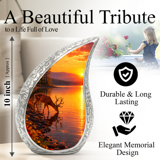 Deer Memorial Urn for Mom, Sunset Deer Cremation Urn, Memorial Urn for Women
