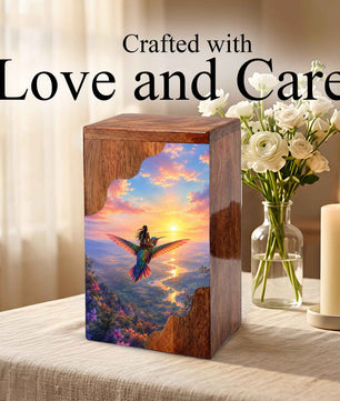 Hummingbird Wooden Cremation Urn for Human Ashes
