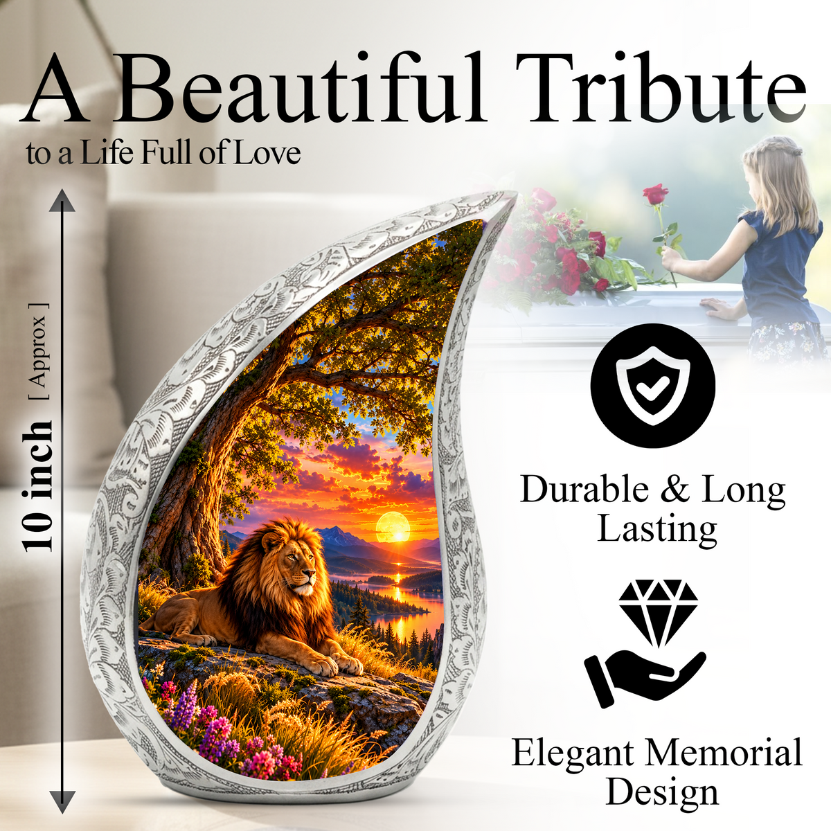 Lion Cremation Urn for Ashes, Lion Memorial Urn, Personalized Adult Cremation Urn