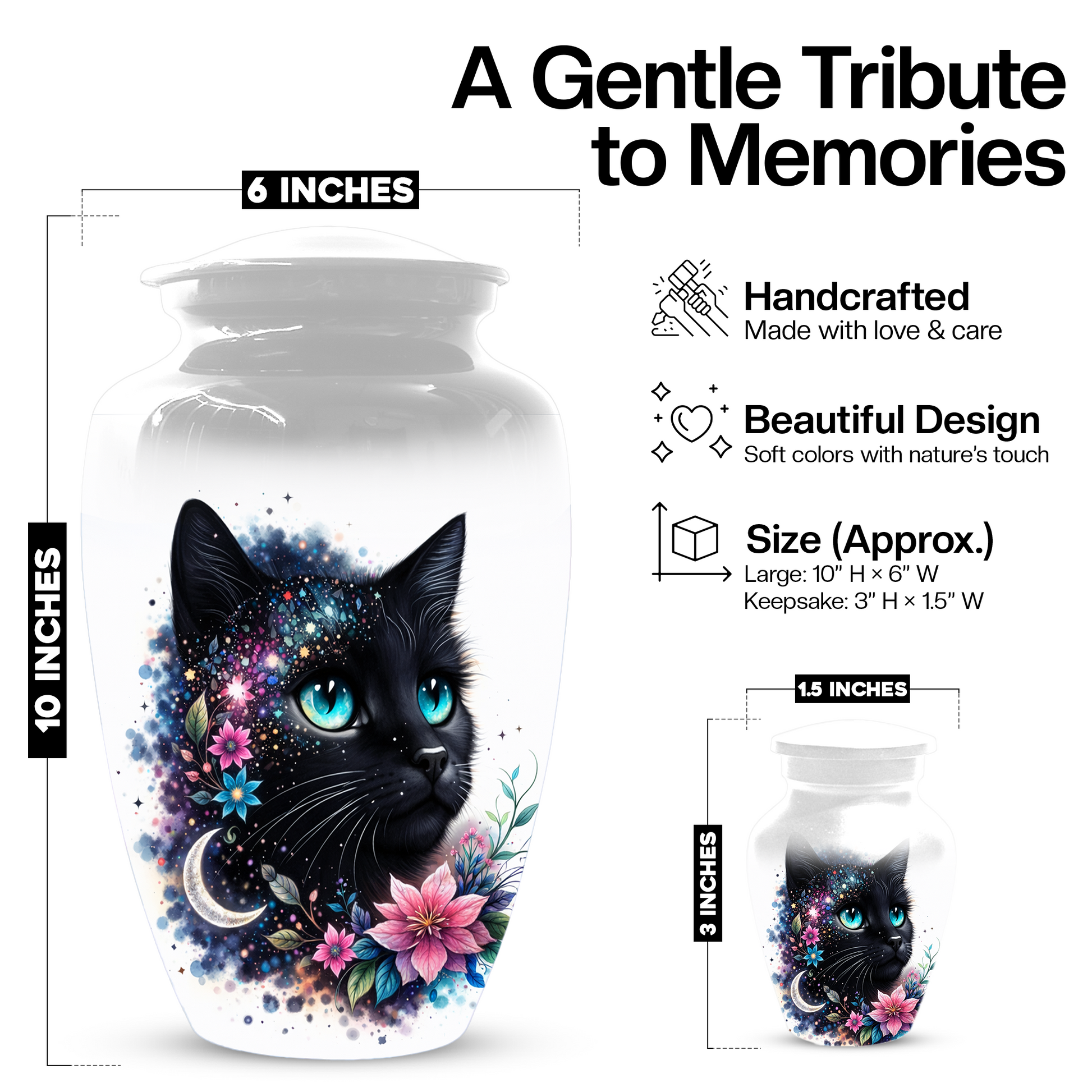 Black Cat Urn for Ashes, Custom Cat Memorial Urn, Pet Cremation Urn
