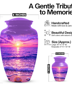 Personalized Ocean Sunset Cremation Urn | Adult, Large, Mini & Keepsake Urn for Human Ashes
