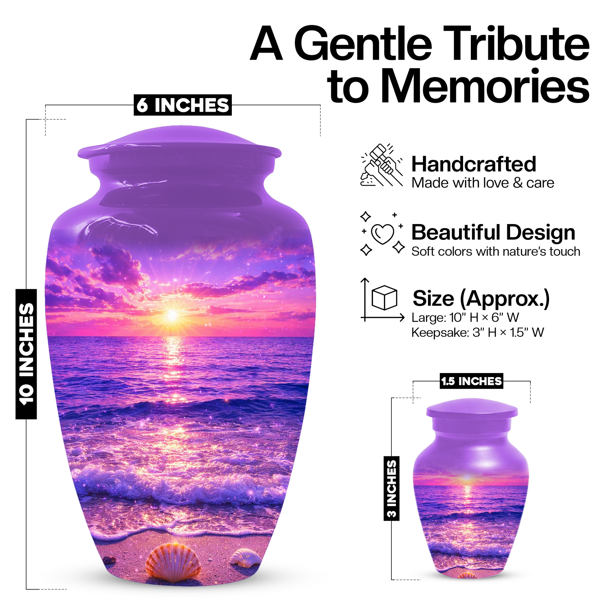 Personalized Ocean Sunset Cremation Urn | Adult, Large, Mini & Keepsake Urn for Human Ashes