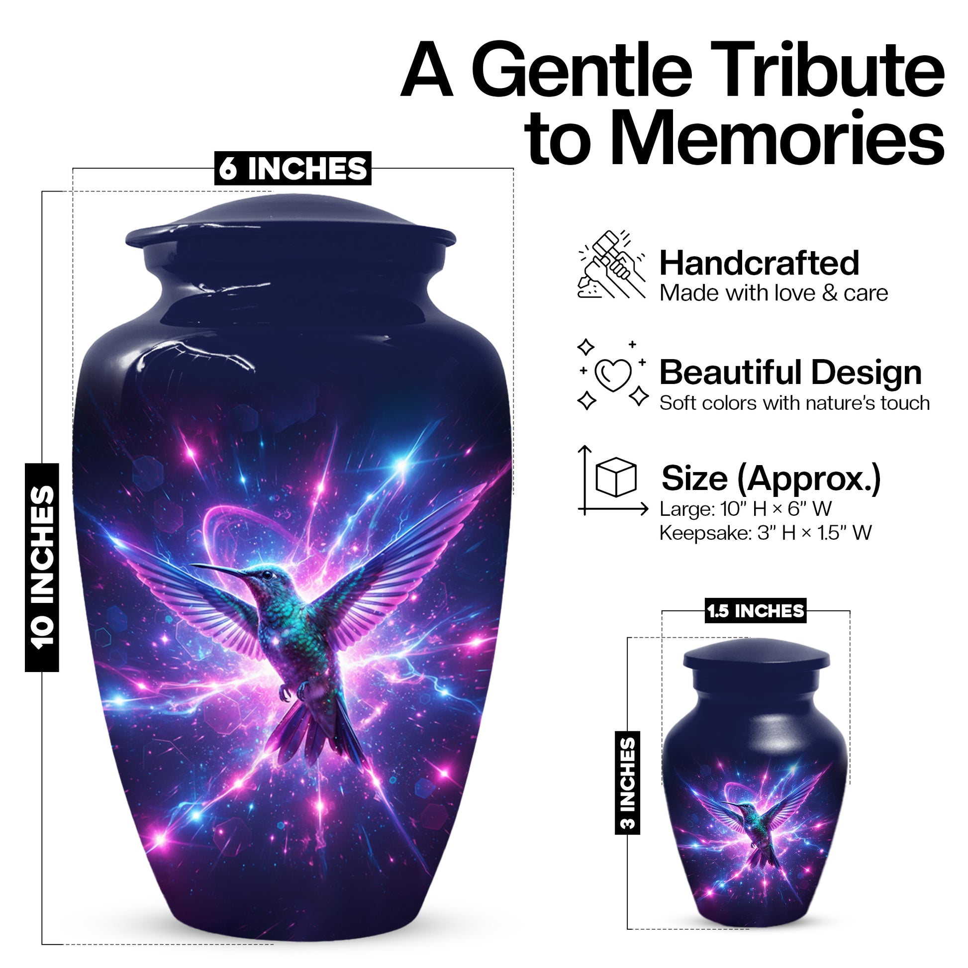 Humming Bird with Blue Urn for Human Ashes | Blue Hummingbird Adult Cremation Urn