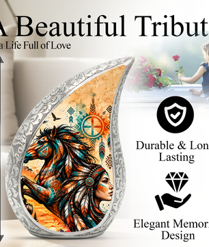 Native American Horse Urn for Ashes, Tribal Horse Cremation Urn