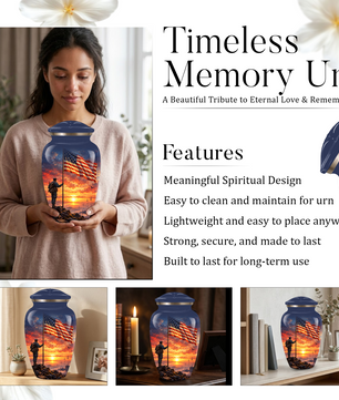 American Flag Cremation Urn for Dad – Patriotic Memorial Urn for Father, Veteran & Adult Male Ashes