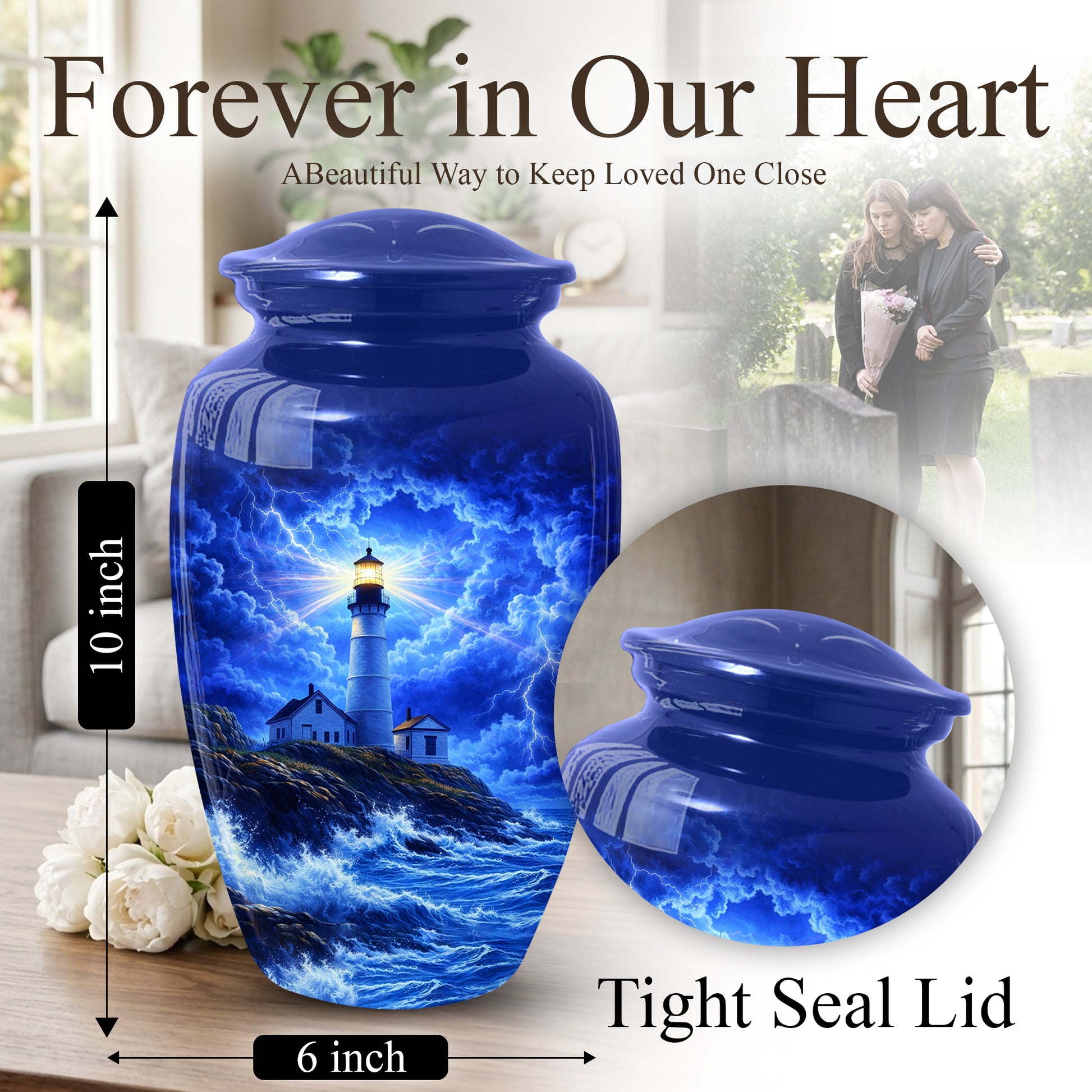 Lighthouse Memorial Urn for Dad, Personalized Adult Cremation Large  Urn