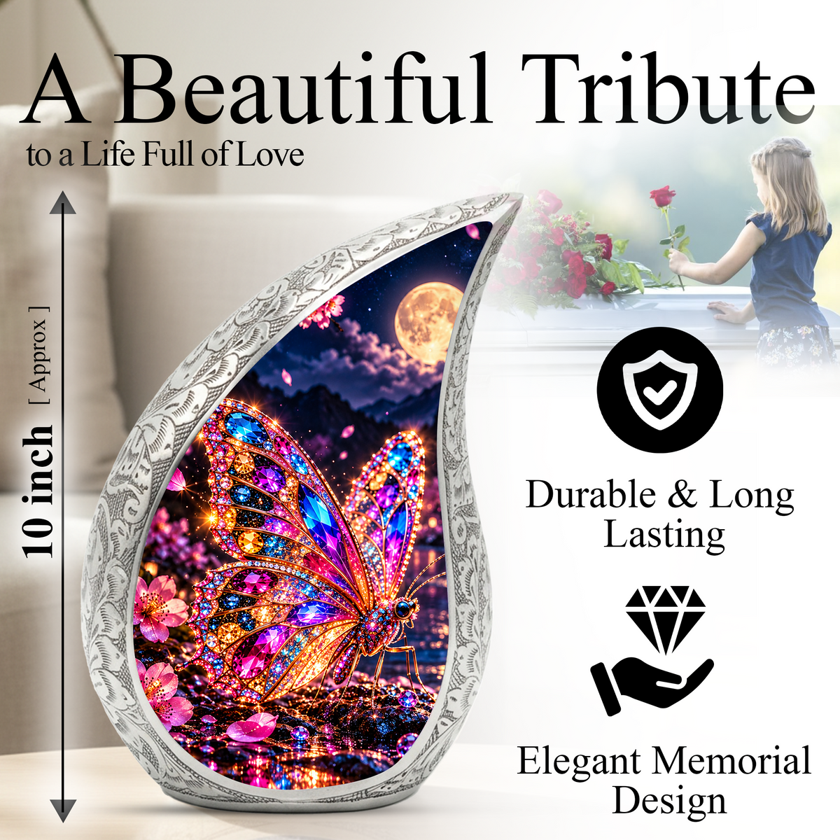 Colorful Butterfly Urn for Ashes, Jeweled Butterfly Cremation Urn