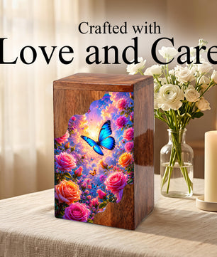 Butterfly Wooden Cremation Urn – Butterfly Memorial Urn for Human Ashes