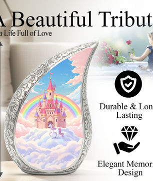 Rainbow Castle Unicorn Memorial Urn | Child Keepsake Urn | Baby Memorial Urn for Ashes