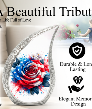 American Flag Rose Adult Cremation Urn,Personalized Memorial Urn for Mom or Dad