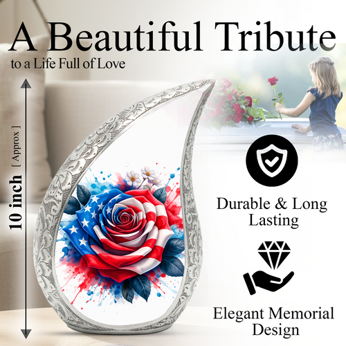 American Flag Rose Adult Cremation Urn,Personalized Memorial Urn for Mom or Dad