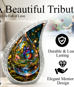 Butterfly Cremation Urn for Adult Ashes, Colorful Glass Butterfly Memorial Urn