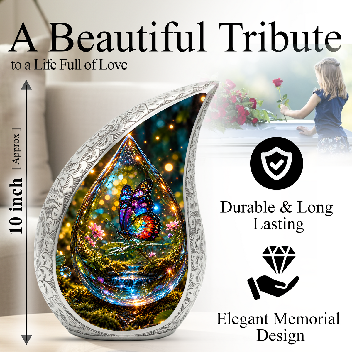 Butterfly Cremation Urn for Adult Ashes, Colorful Glass Butterfly Memorial Urn