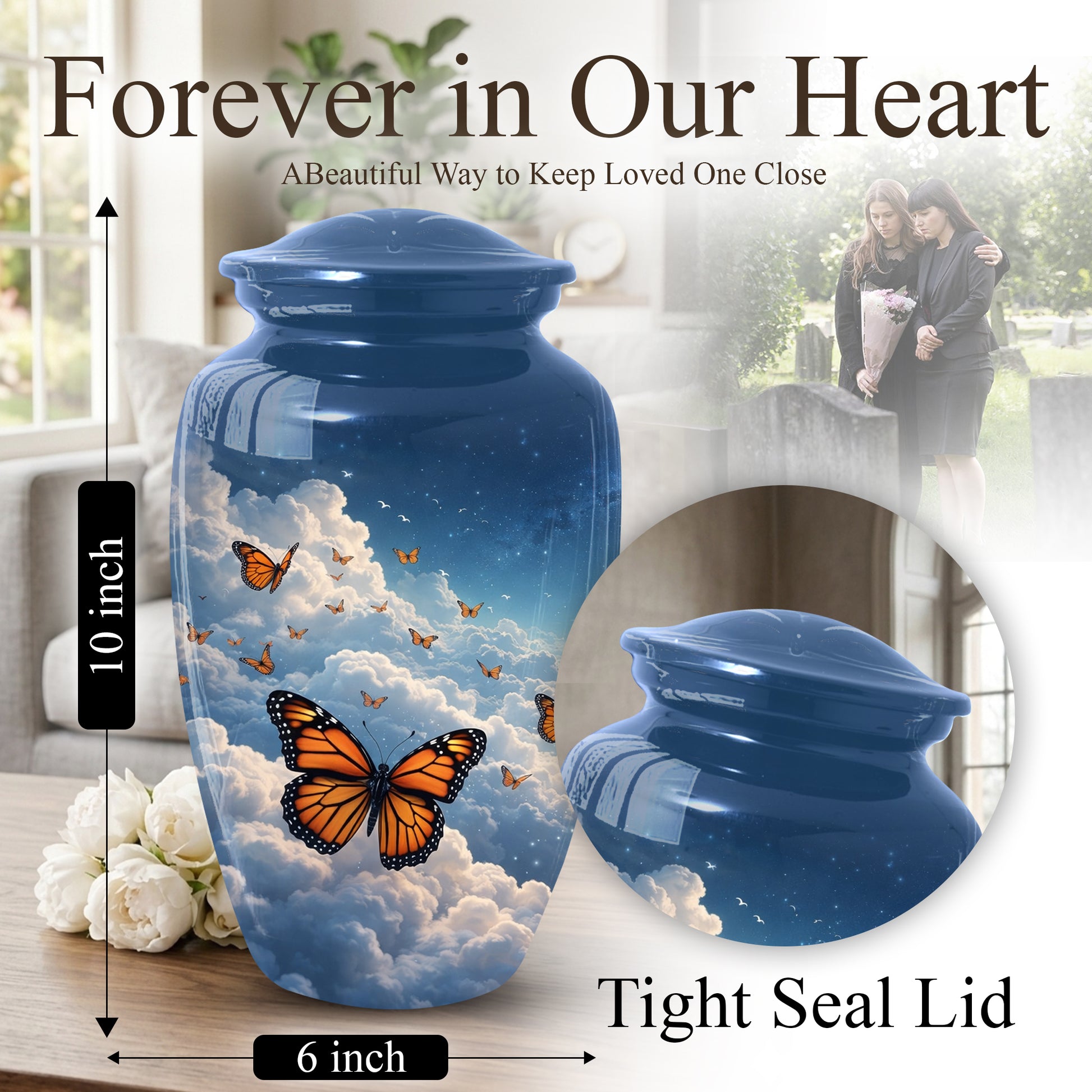 Monarch Butterfly Urn for Mom | Butterfly Cremation  Large Urn for Ashes | Memorial Urn for Women