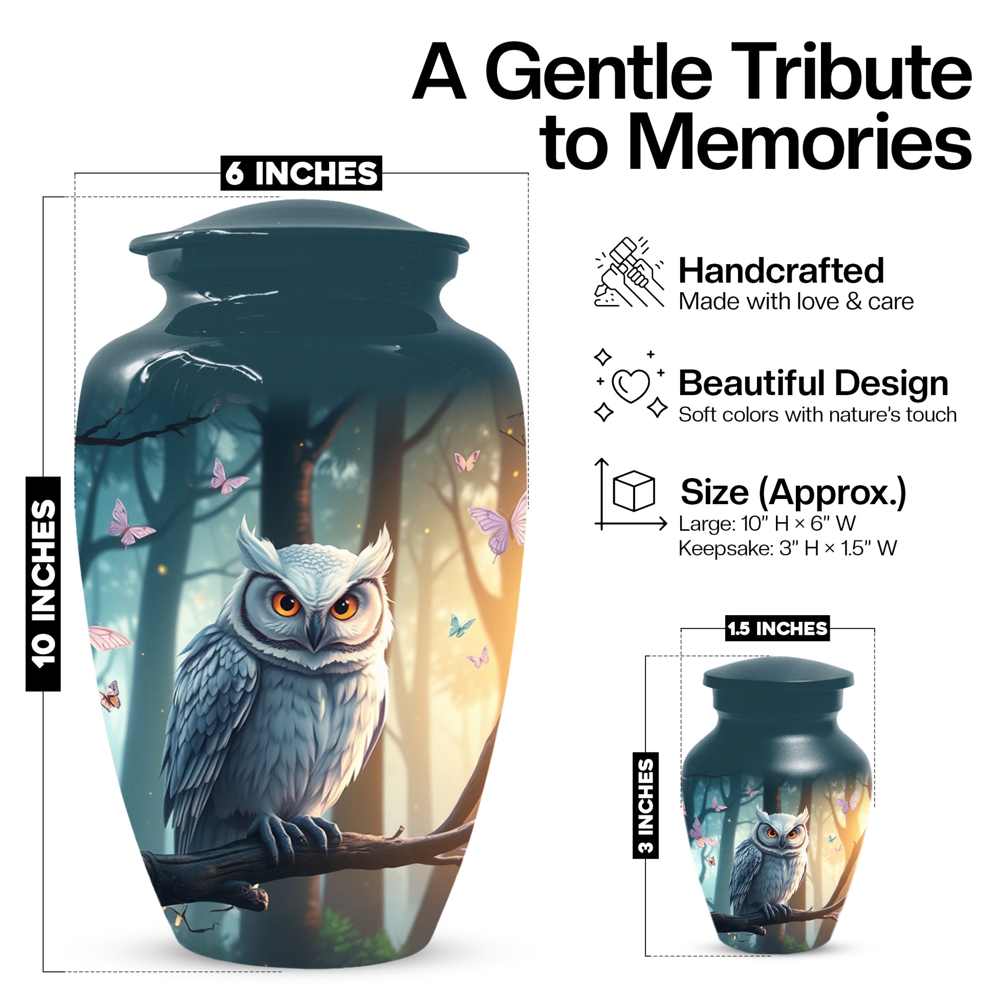 Snowy Owl Urn for Mom – Custom Owl Cremation Urns for Ashes | Adult Female Funeral Keepsake