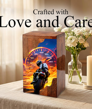 Motorcycle Wooden Cremation Urn – Rider Memorial Urn for Human Ashes