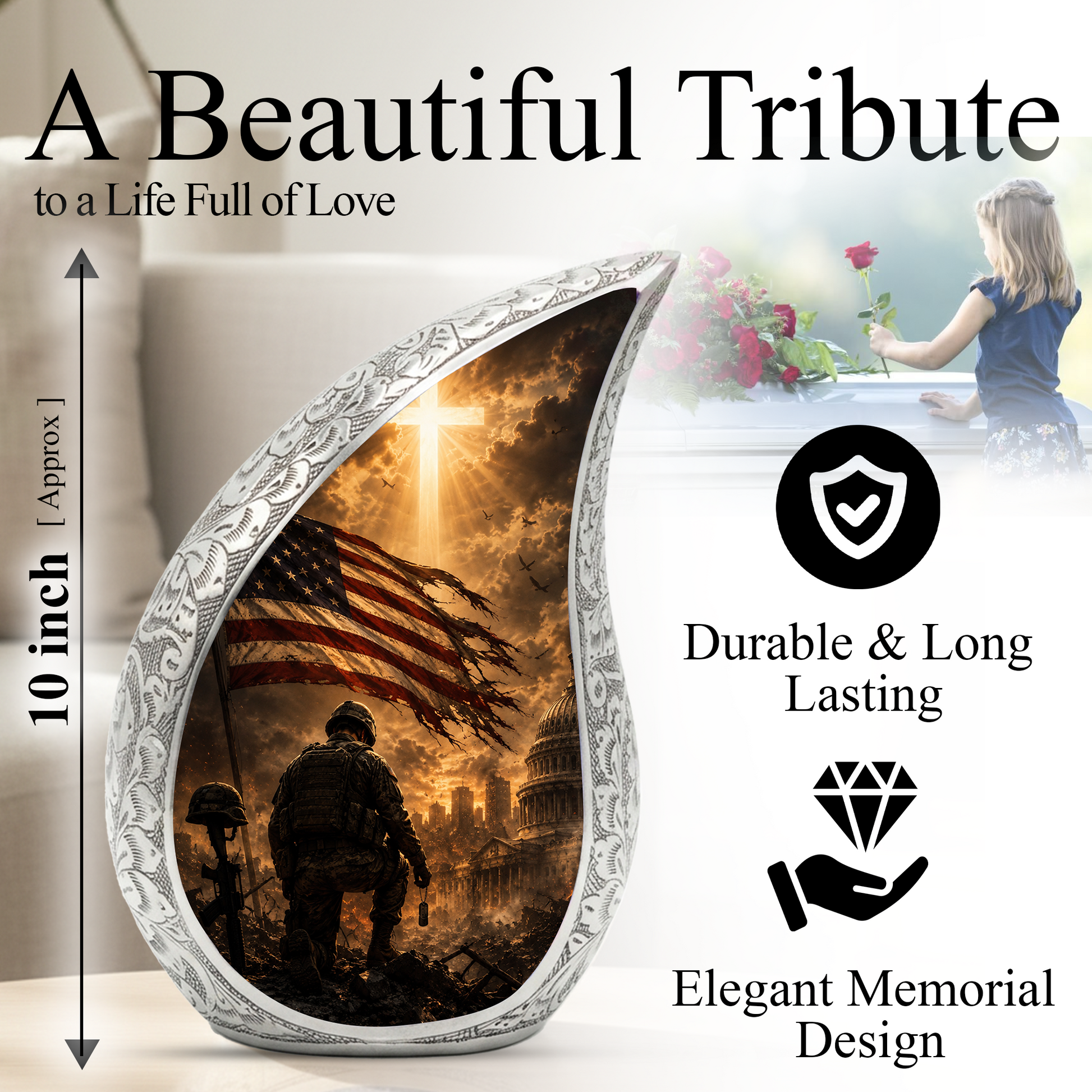 Soldier Urn for Human Ashes | Military Adult Cremation Urn Memorial