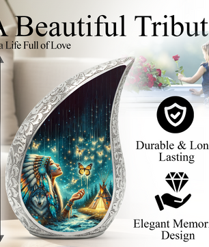 Native American Woman Butterfly Urn for Mom – Personalized Butterfly Cremation Urn for Human Ashes