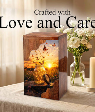 Butterfly Wooden Cremation Urn – Sunset Memorial Urn for Human Ashes