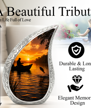 Fishing Sunset Urn for Dad – Gone Fishing Cremation Urn for Human Ashes, Adult Male Memorial