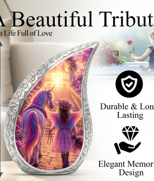 Unicorn Angel Girl Heaven Urn for Human Ashes – Beautiful Cremation Memorial Urn for Mom